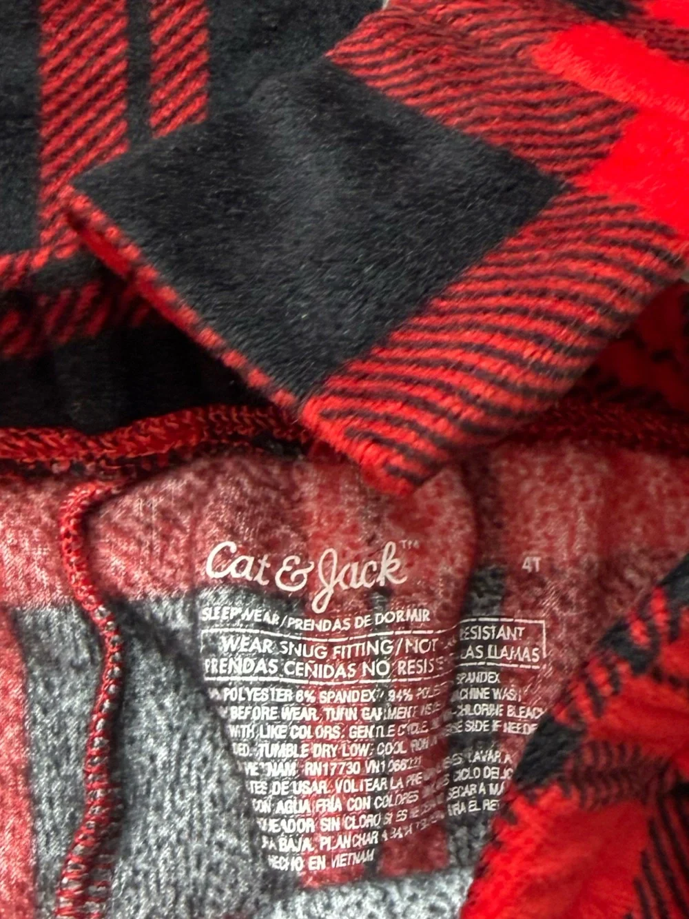 Cat & Jack|FREE w kids purchase,Red & Black Buffalo plaid tartan pajama set•4T